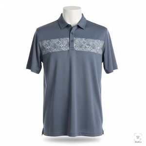 TravisMathew Men's Blue Gray Golf Performance Acropolis Polo